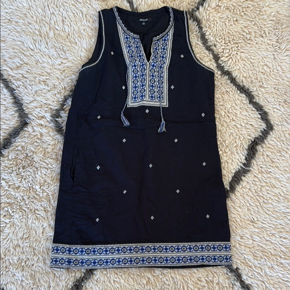 Madewell Blue and White Sequin Sheath Dress